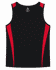 A black singlet with red side panels, featuring a logo. Suitable for men's casual wear or active use.