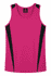A vibrant pink singlet with black side panels and a logo on the neckline. Perfect for active wear.