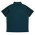 A dark green polo shirt featuring a collar and short sleeves, with a logo on the front.