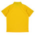 A yellow polo shirt with a collar and short sleeves, featuring a logo on the upper back.