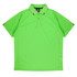 A vibrant green men's polo shirt with a collared neck and short sleeves, featuring a logo.