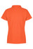 An orange polo shirt with a classic collar and short sleeves. The back features a plain design and a branding logo.