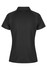 A black polo shirt with a classic collar and short sleeves, featuring a branded logo.