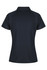 A dark navy polo shirt with a collared neckline and short sleeves, featuring a logo on the back.