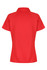 A red polo shirt with a classic collar and short sleeves, featuring a logo on the back.
