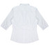 A white button-up shirt with 3/4 sleeves and a fitted design, featuring a logo on the back.