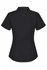 A short-sleeved black button-up shirt with a fitted design and back details. Features a logo.
