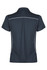 A dark grey polo shirt featuring a collar and white piping details, with a branded logo.