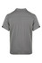 A grey polo shirt with a collar and short sleeves, featuring striped detailing and a logo.