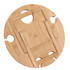 A round bamboo picnic table with cut-out sections and a central grip. It has a simple, natural wood finish.
