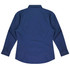 A long-sleeve button-up shirt in navy blue with a tailored back design and buttoned cuffs.