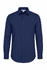 A navy blue long sleeve button-up shirt with a single chest pocket and a logo.