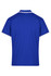 A blue polo shirt with a collar and contrasting white trim on the sleeves. It features a brand logo.