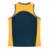 A sleeveless singlet in yellow and dark green, featuring a logo on the back.