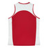 A red and white singlet featuring a back design and a branded logo. Suitable for casual or athletic wear.