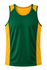 A green and gold men's singlet with a logo, featuring a sporty design and contrasting panels.