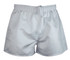 White rugby men's shorts featuring an elastic waistband and a drawstring, with a logo on the front.