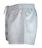 Men's rugby shorts in light grey with a drawstring waist and smooth fabric. Features a logo on the side.