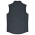 A dark grey men's vest with a high collar and no sleeves, featuring a branded logo.