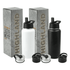 A drink bottle kit featuring a white and a black 950ml copper vacuum bottle, with interchangeable lids and packaging.