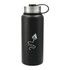 A drink bottle in matte black with a stainless steel lid and a logo, featuring a 950ml capacity.