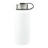 A drink bottle in white with a stainless steel lid and a black handle, part of a 3-in-1 vacuum bottle kit.