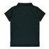 A dark green polo shirt featuring short sleeves and a contrasting trim. Includes a logo on the front.