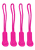 Four pink zip puller accessories made of fabric, each with a textured grip and a small logo on the tab.
