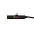 A black rectangular charging hub with a USB-C connector and a textured cable, featuring a colourful logo.