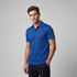 A blue polo shirt for men, featuring a collar and short sleeves, with a logo on it.