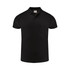 A black polo shirt with a classic collar and a small logo on the upper side. Suitable for casual wear.