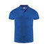 A blue men's polo shirt featuring a collar, short sleeves, and a logo on the chest.