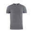A grey men's t-shirt with a round neck and short sleeves. The shirt features a logo on the tag.