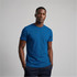 A blue men's t-shirt with a classic fit, featuring short sleeves and a round neckline. The shirt has a branding logo.