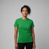 A green women's t-shirt with a classic fit, featuring a crew neck and short sleeves. The shirt has a simple design.