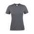 A grey women's t-shirt with short sleeves, featuring a brand logo on the label.