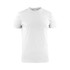 A plain white short-sleeved T-shirt featuring a round neck and a small logo.