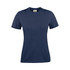 A navy blue women's t-shirt with short sleeves and a fitted design. The shirt has a logo on the label.