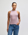 A fitted women's tank top in a soft mauve colour, featuring a sleeveless design and a logo.
