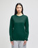 A long-sleeve t-shirt in dark green, featuring a logo on the sleeve, displayed on a model.