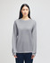A long-sleeve grey t-shirt with a relaxed fit, featuring a logo on the sleeve.