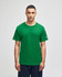 A green short sleeve t-shirt featuring a logo on the sleeve, displayed on a model.