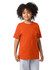 A youth short sleeve t-shirt in vibrant orange, featuring a simple design and a logo.