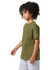A youth short sleeve t-shirt in olive green featuring a logo on the sleeve.