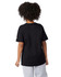 A black short sleeve t-shirt for youth with a relaxed fit, featuring a logo on the sleeve.