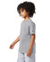 A youth short sleeve t-shirt in grey with a logo on the sleeve, featuring a casual and relaxed fit.