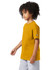 A youth short sleeve t-shirt in a vibrant mustard yellow colour with a logo on the sleeve.