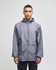 A grey full-zip anorak jacket with a hood and a logo, featuring a front pocket and relaxed fit.