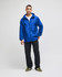 A blue full-zip anorak jacket with a hood, featuring a front pocket and a logo.