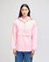 A pink Champion Adult Packable Anorak Jacket featuring a hood and a front pocket, worn by a model.